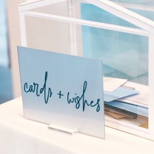 Cards & Wishes Sign Acrylic Gift Sign Wedding Bridal Shower Baby Silver Blue